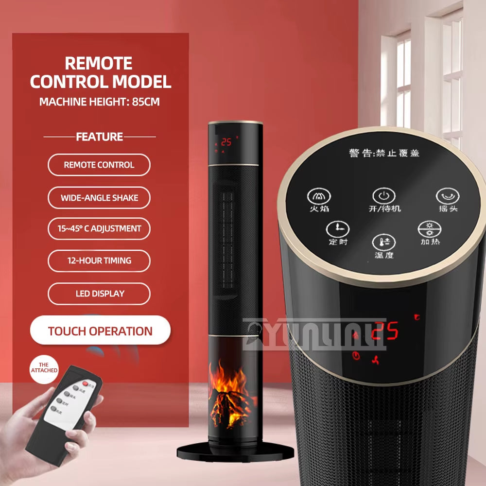 Household Vertical Heater Warm Air Blower PTC Ceramic Heating Fan 3D Imitation Flame Hot Air Fan Riscaldatore Elettrico