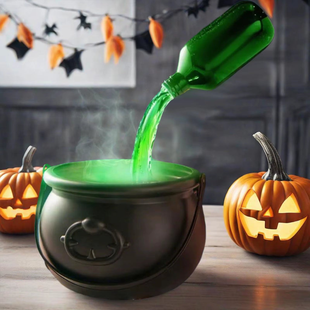 Halloween Witch Cauldron Mist Maker with Lights Indoor Floating Bottle Mist Maker Spooky Horror Holiday Haunted House Pot Prop