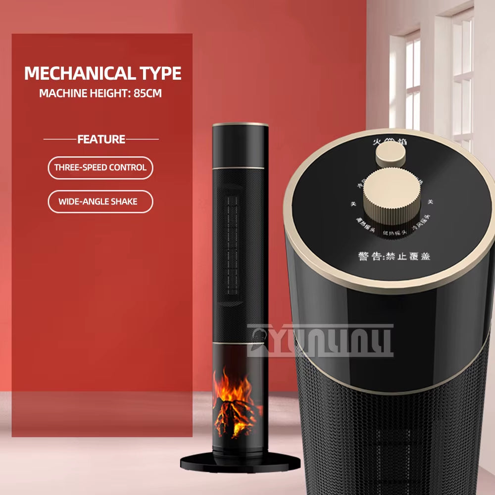 Household Vertical Heater Warm Air Blower PTC Ceramic Heating Fan 3D Imitation Flame Hot Air Fan Riscaldatore Elettrico
