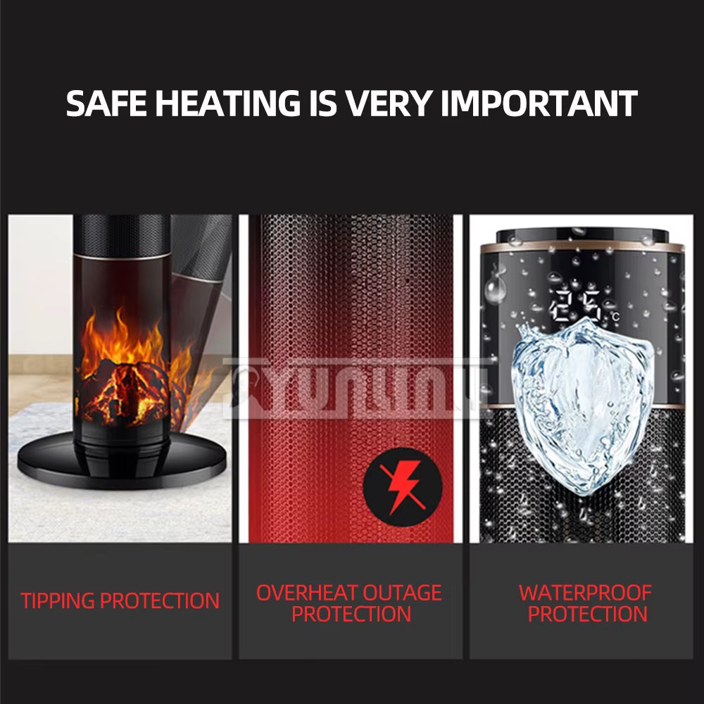 Household Vertical Heater Warm Air Blower PTC Ceramic Heating Fan 3D Imitation Flame Hot Air Fan Riscaldatore Elettrico
