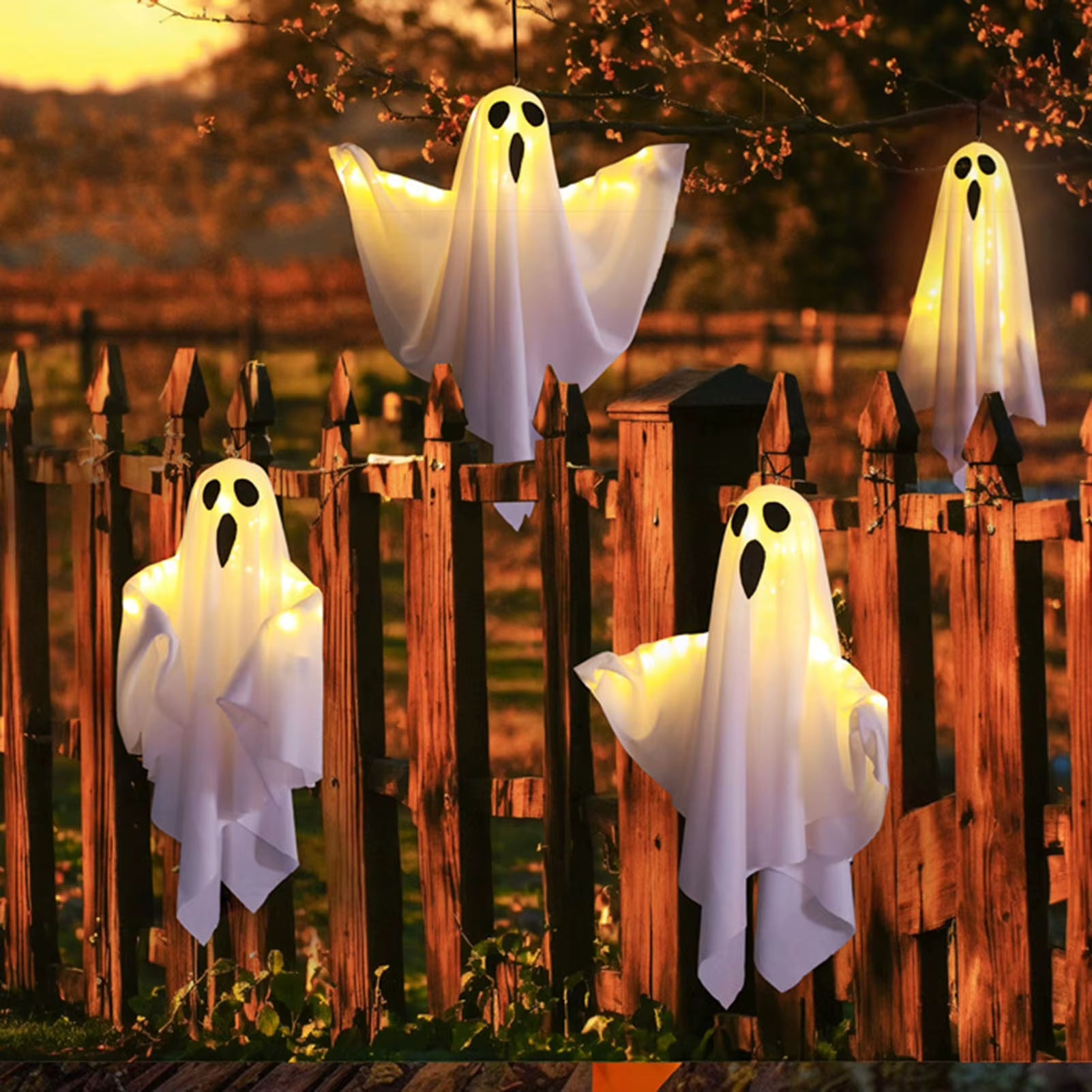 Halloween LED Ghost Lights Decorations Adjustable Hanging Spooky Decor for Halloween Party Home Outdoor Decoration