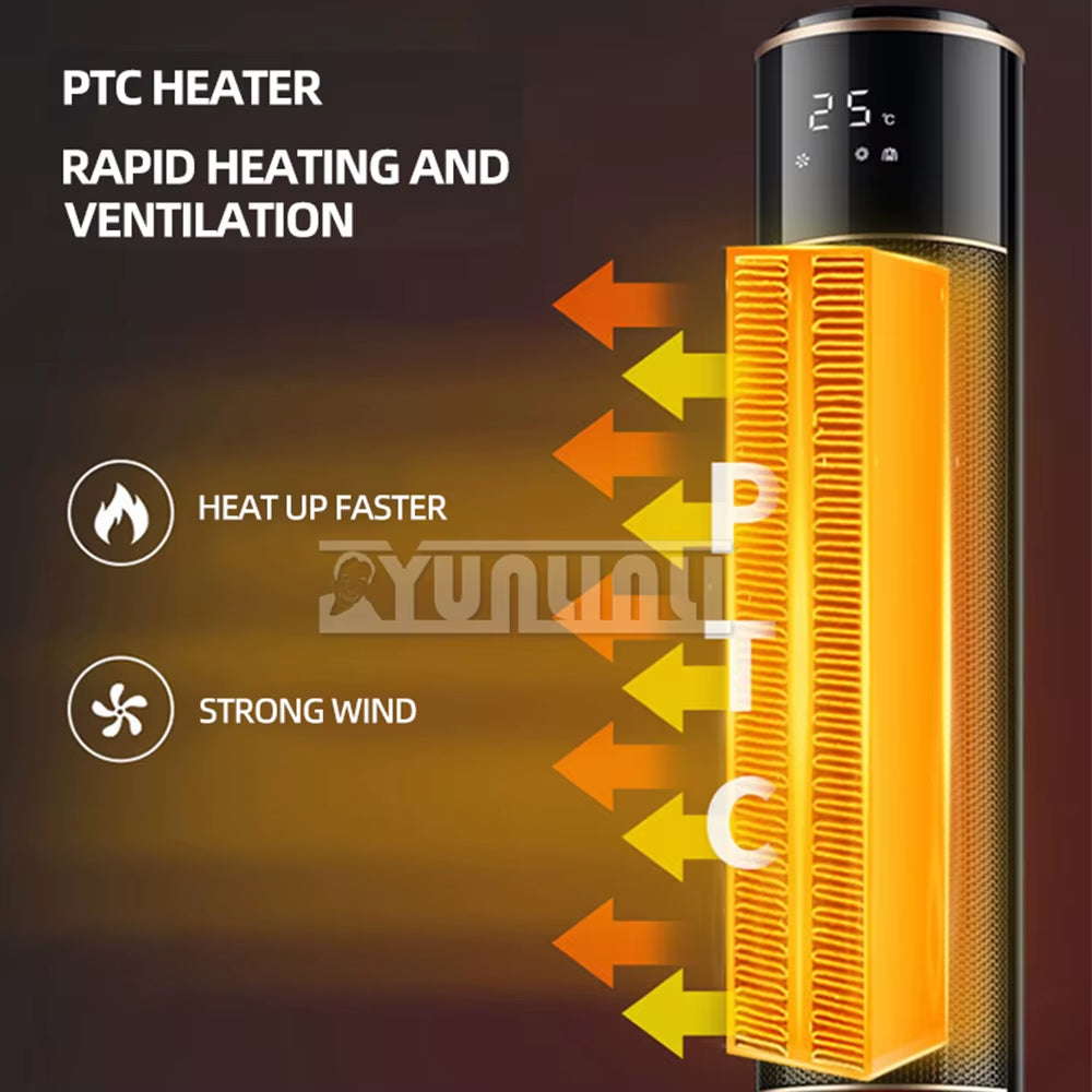 Household Vertical Heater Warm Air Blower PTC Ceramic Heating Fan 3D Imitation Flame Hot Air Fan Riscaldatore Elettrico
