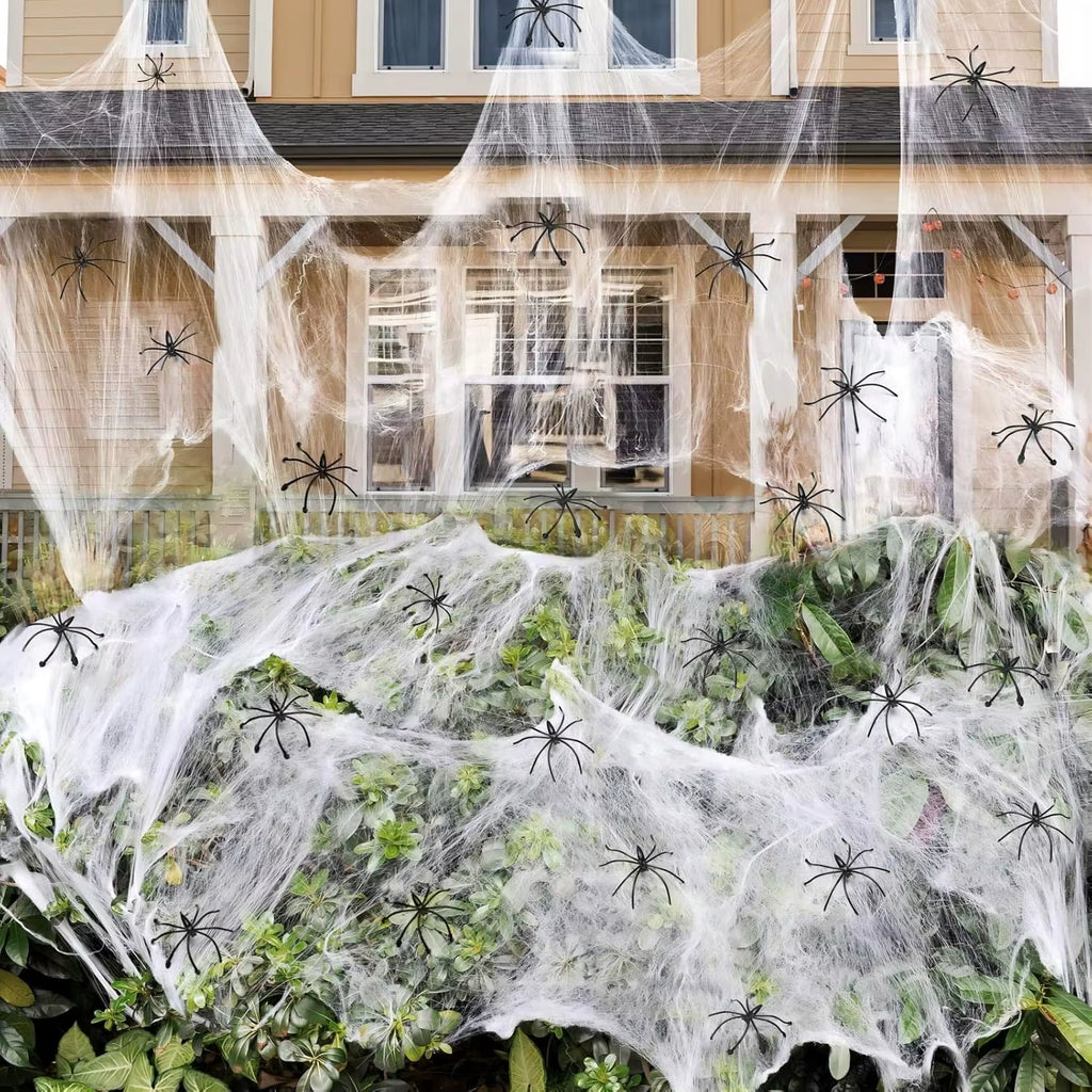 1400 Sqft Halloween Spider Webs Decorations with 150 Extra Fake Spiders Super Stretchy Cobwebs for Halloween Decor