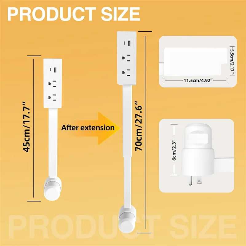 JHD 2 AC Outlet Extender Feature USB-A,USB-C- 22" for to 27" Extension, US Plug for Reachable Spaces