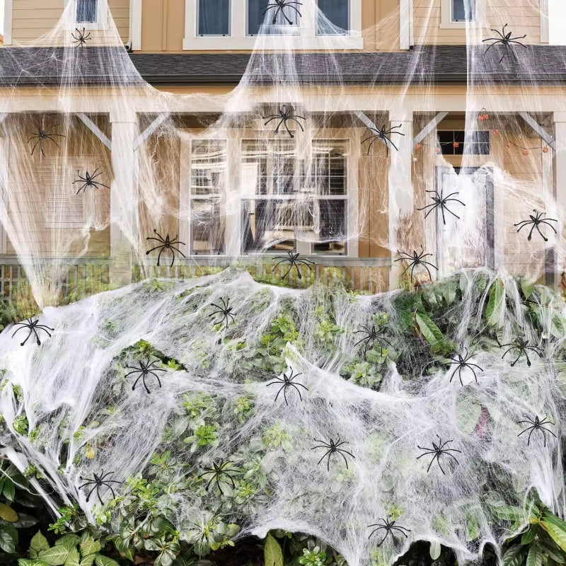 1400 Sqft Halloween Spider Webs Decorations with 150 Extra Fake Spiders Super Stretchy Cobwebs for Halloween Decor