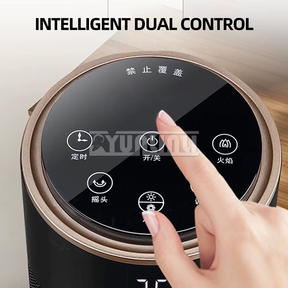Household Vertical Heater Warm Air Blower PTC Ceramic Heating Fan 3D Imitation Flame Hot Air Fan Riscaldatore Elettrico
