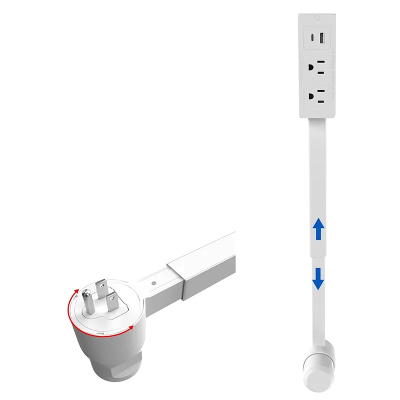 JHD 2 AC Outlet Extender Feature USB-A,USB-C- 22" for to 27" Extension, US Plug for Reachable Spaces