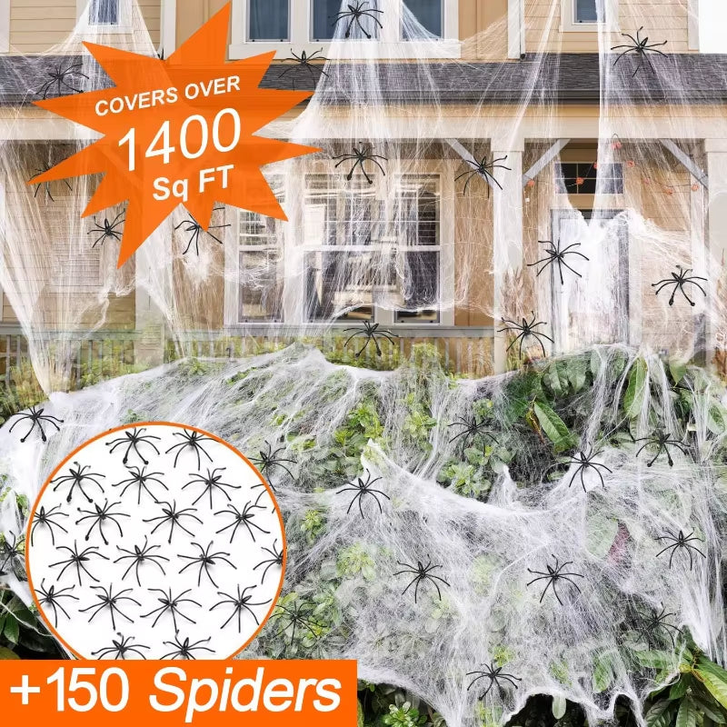 1400 Sqft Halloween Spider Webs Decorations with 150 Extra Fake Spiders Super Stretchy Cobwebs for Halloween Decor