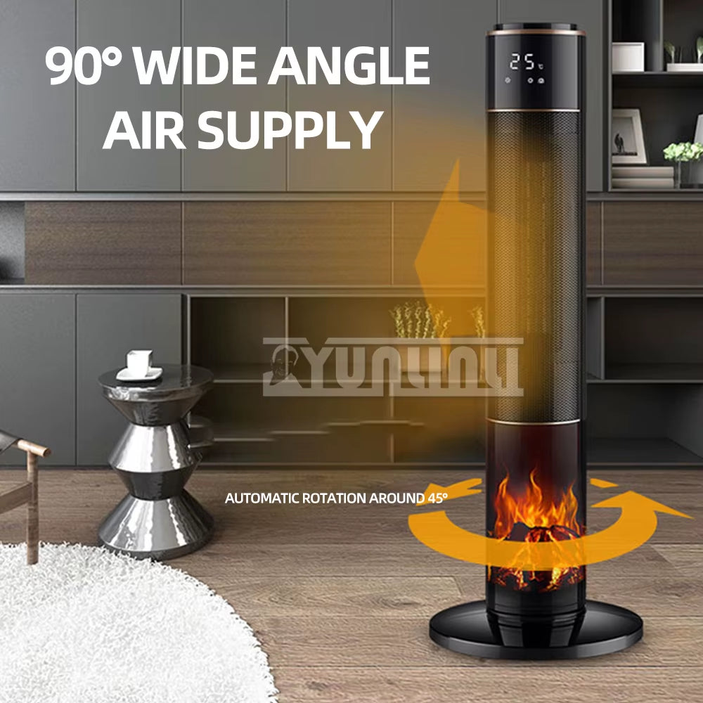 Household Vertical Heater Warm Air Blower PTC Ceramic Heating Fan 3D Imitation Flame Hot Air Fan Riscaldatore Elettrico