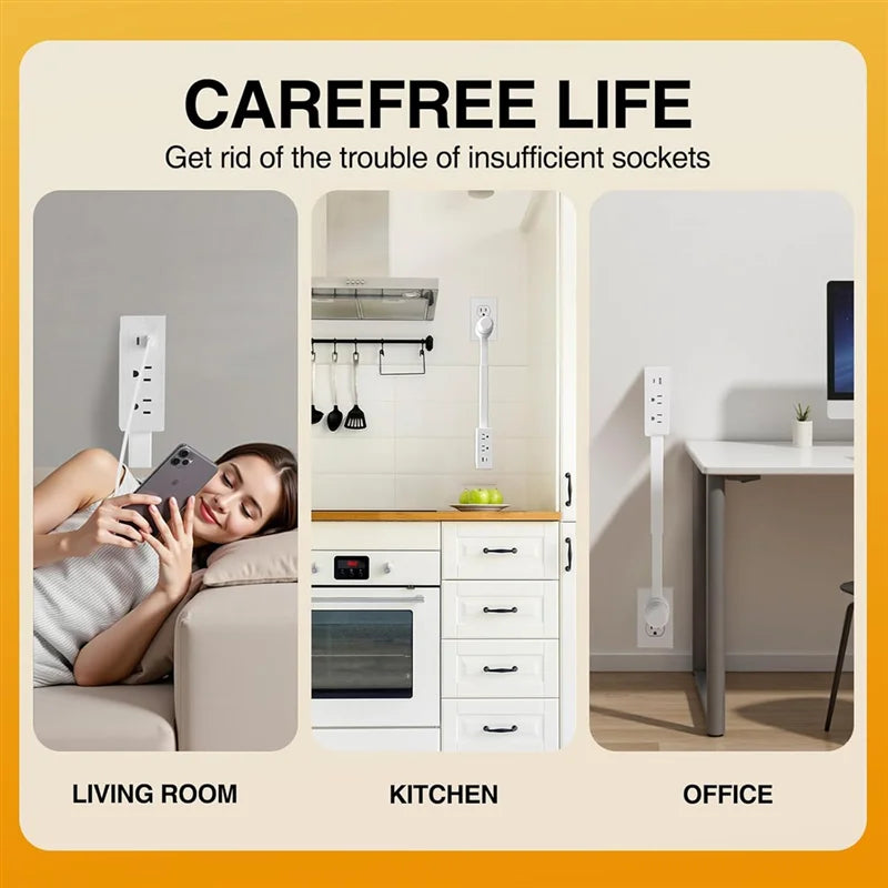 JHD 2 AC Outlet Extender Feature USB-A,USB-C- 22" for to 27" Extension, US Plug for Reachable Spaces