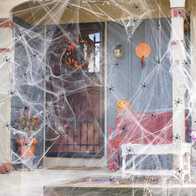1400 Sqft Halloween Spider Webs Decorations with 150 Extra Fake Spiders Super Stretchy Cobwebs for Halloween Decor