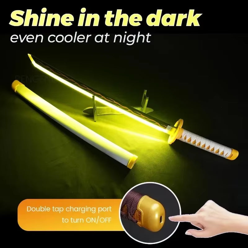 75Cm Luminous Demon Slayer Katana Swords Rechargeable Real Size Japanese Katana Samurai Tanjirou Cosplay Prop Anime Toys Gift